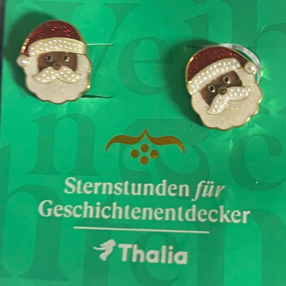 Santa Claus Earrings Black Christmas Clip Ons German Market European Festive